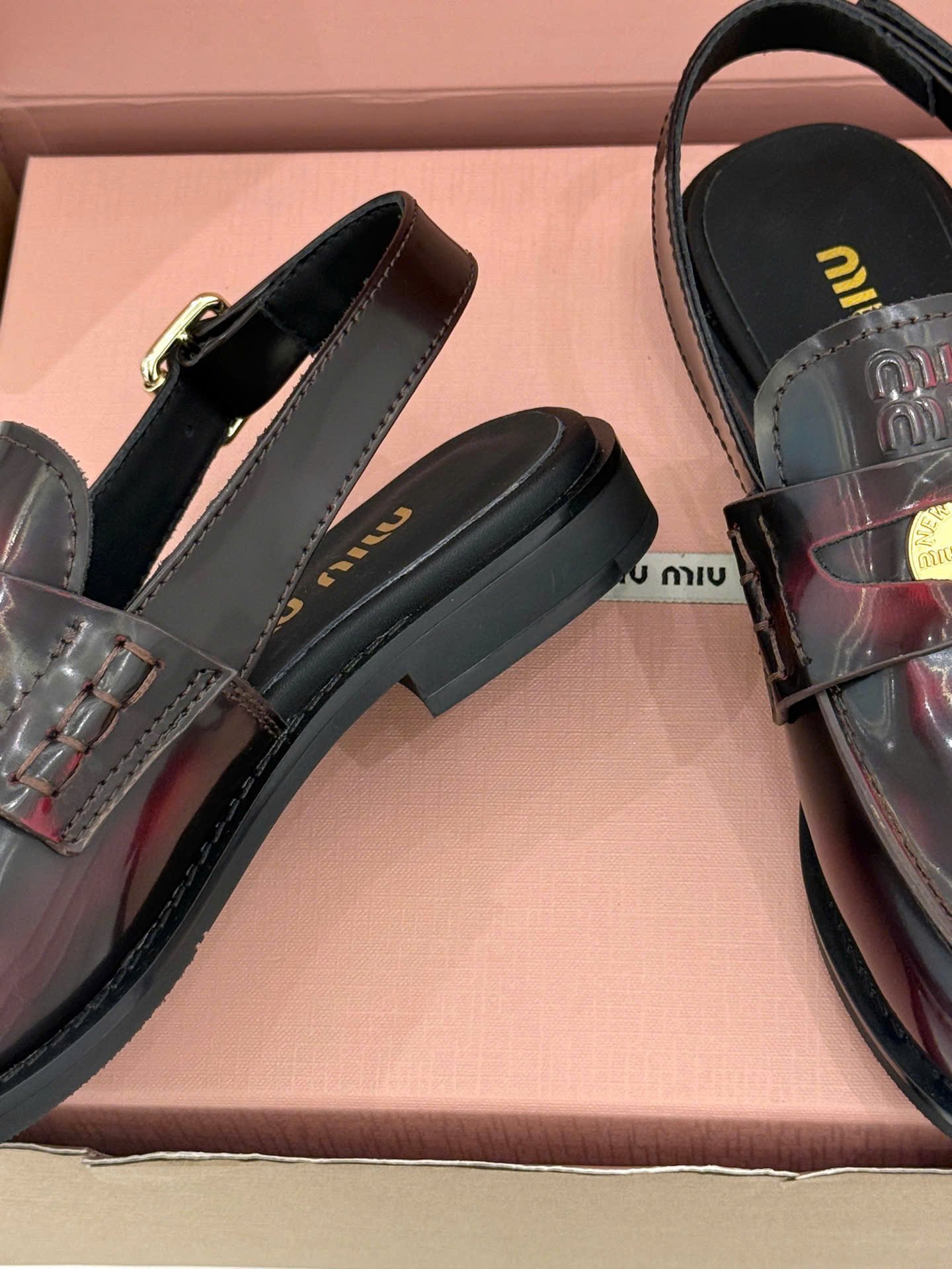 Miu Miu Vintage-Effect Leather Slingback Penny Loafers - Image 10