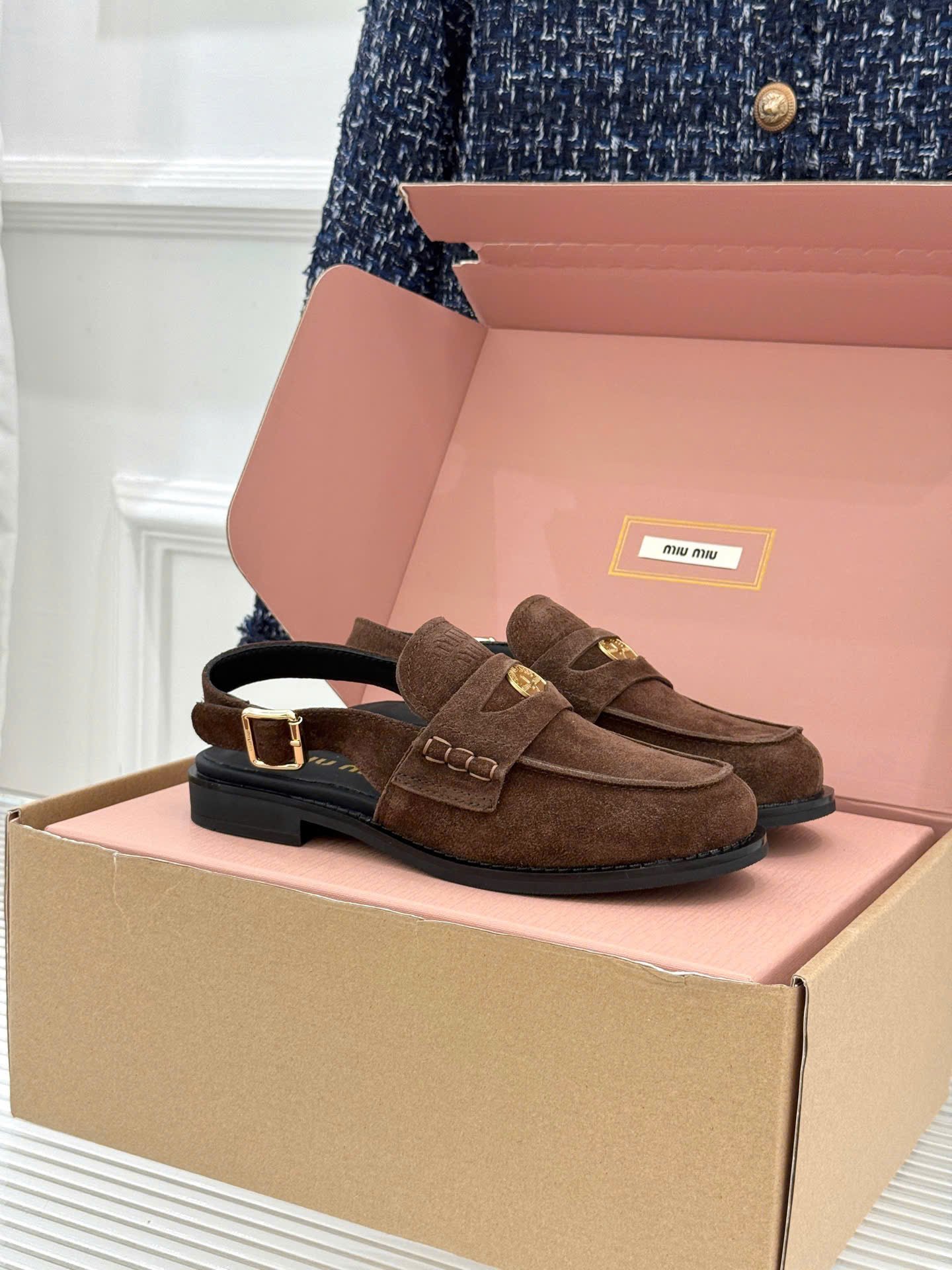 Miu Miu Vintage-Effect Leather Slingback Penny Loafers - Image 2