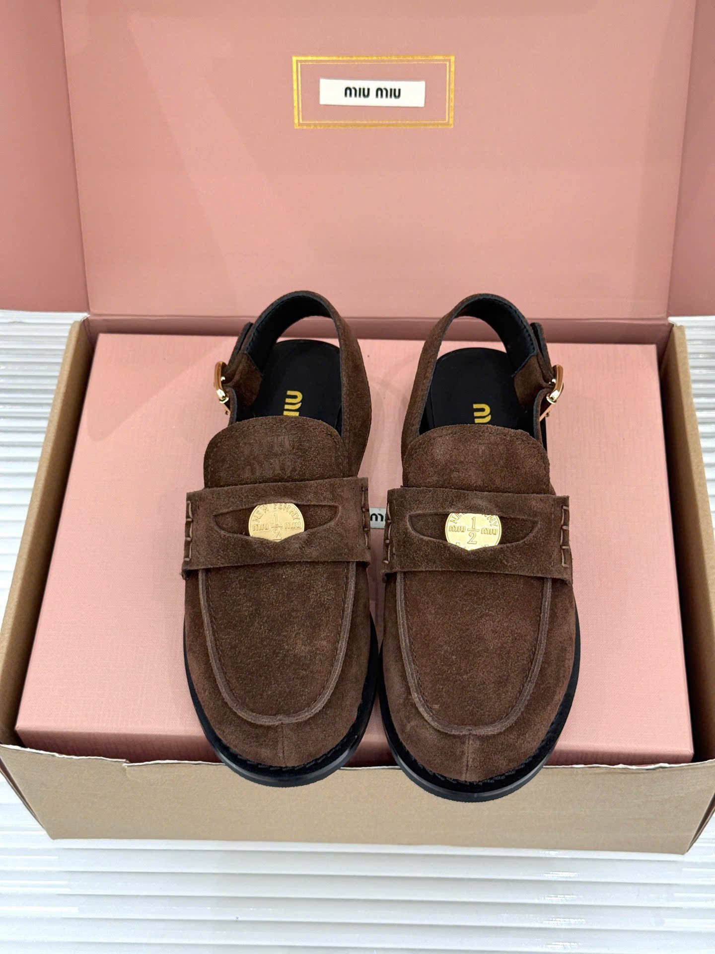 Miu Miu Vintage-Effect Leather Slingback Penny Loafers