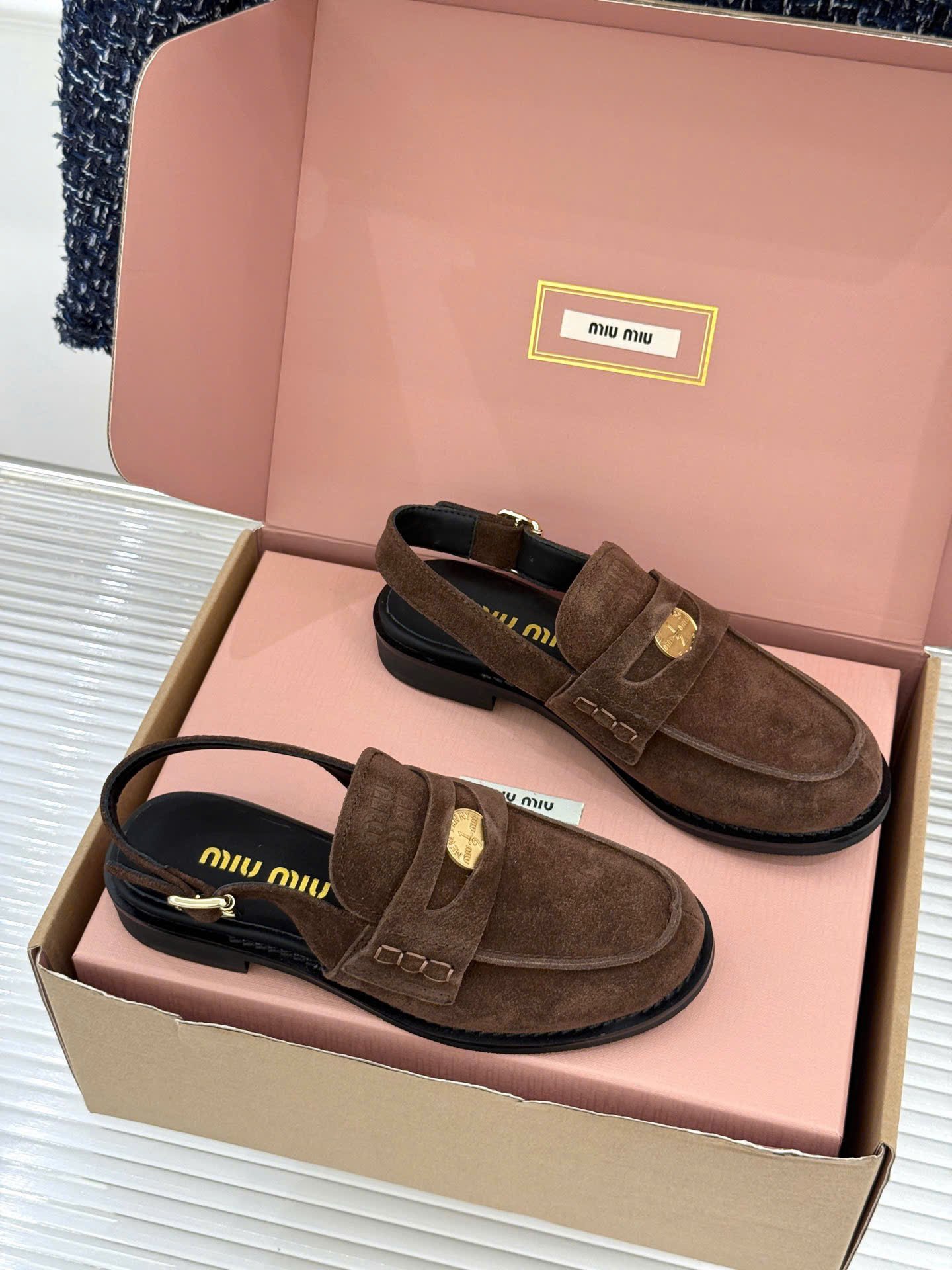 Miu Miu Vintage-Effect Leather Slingback Penny Loafers - Image 8