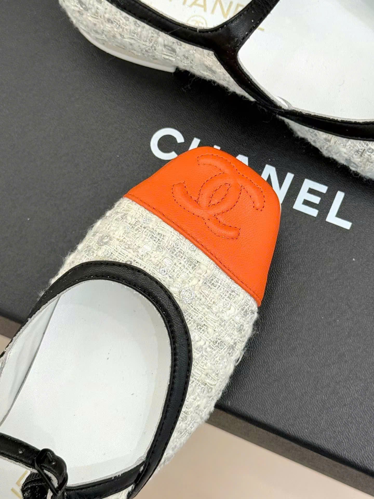 Chanel Tweed Sequin Mary Jane Flat Shoes - Image 3