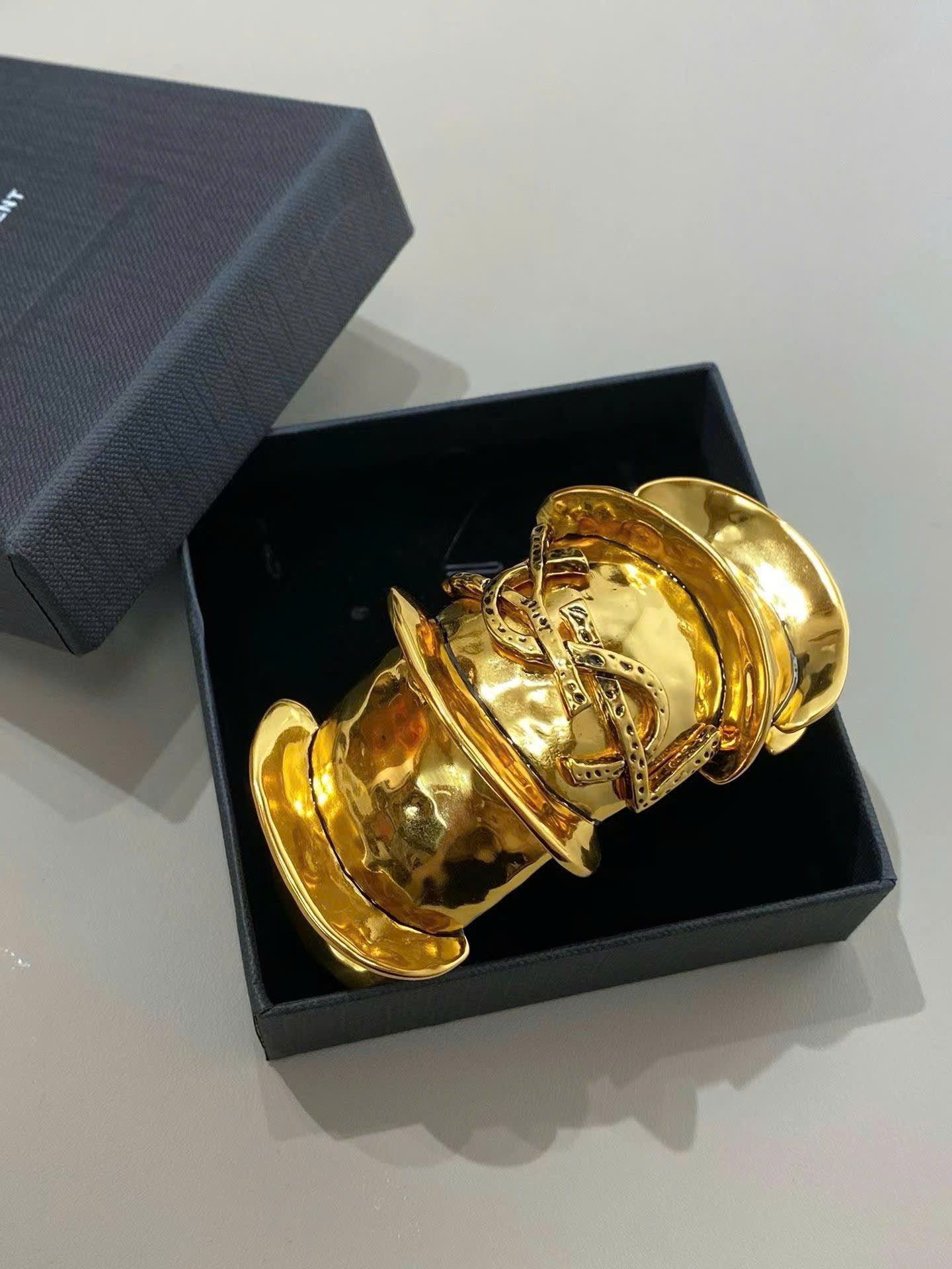 Saint Laurent Monogram High-Shine Metal Cuff Bangle