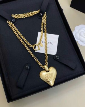 Vintage Chanel Gold Metal CC Heart Pendant Necklace