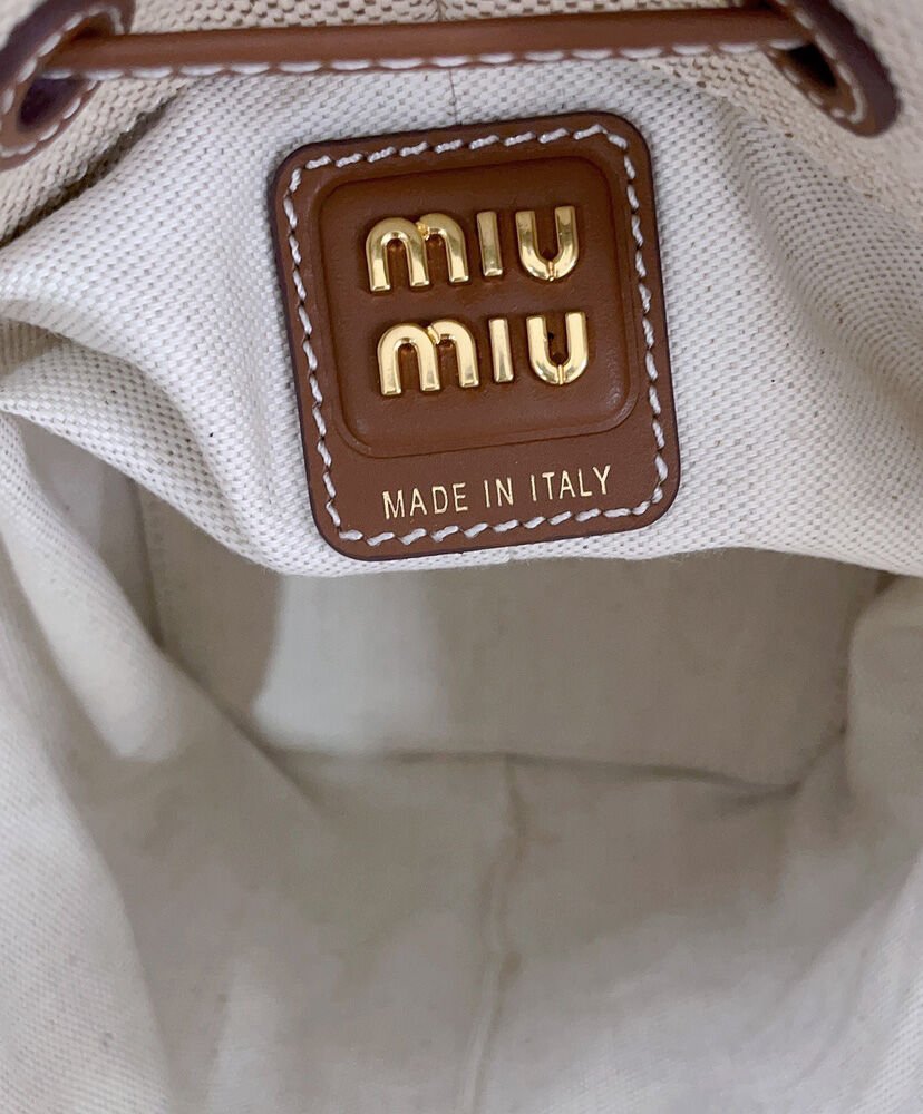 Miumiu Canvas And Leather Bucket Bag 5BE090 Coffee - Image 10