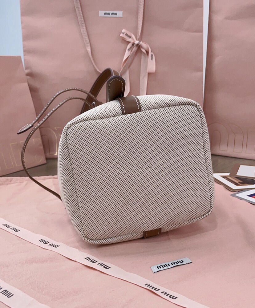 Miumiu Canvas And Leather Bucket Bag 5BE090 Coffee - Image 6