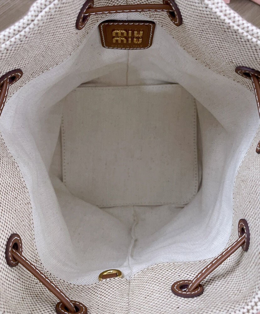 Miumiu Canvas And Leather Bucket Bag 5BE090 Coffee - Image 9