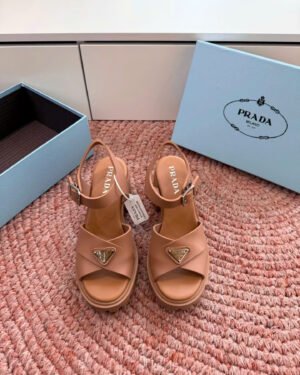 Prada Monolith Enamel Triangle-Logo Sandals 9cm