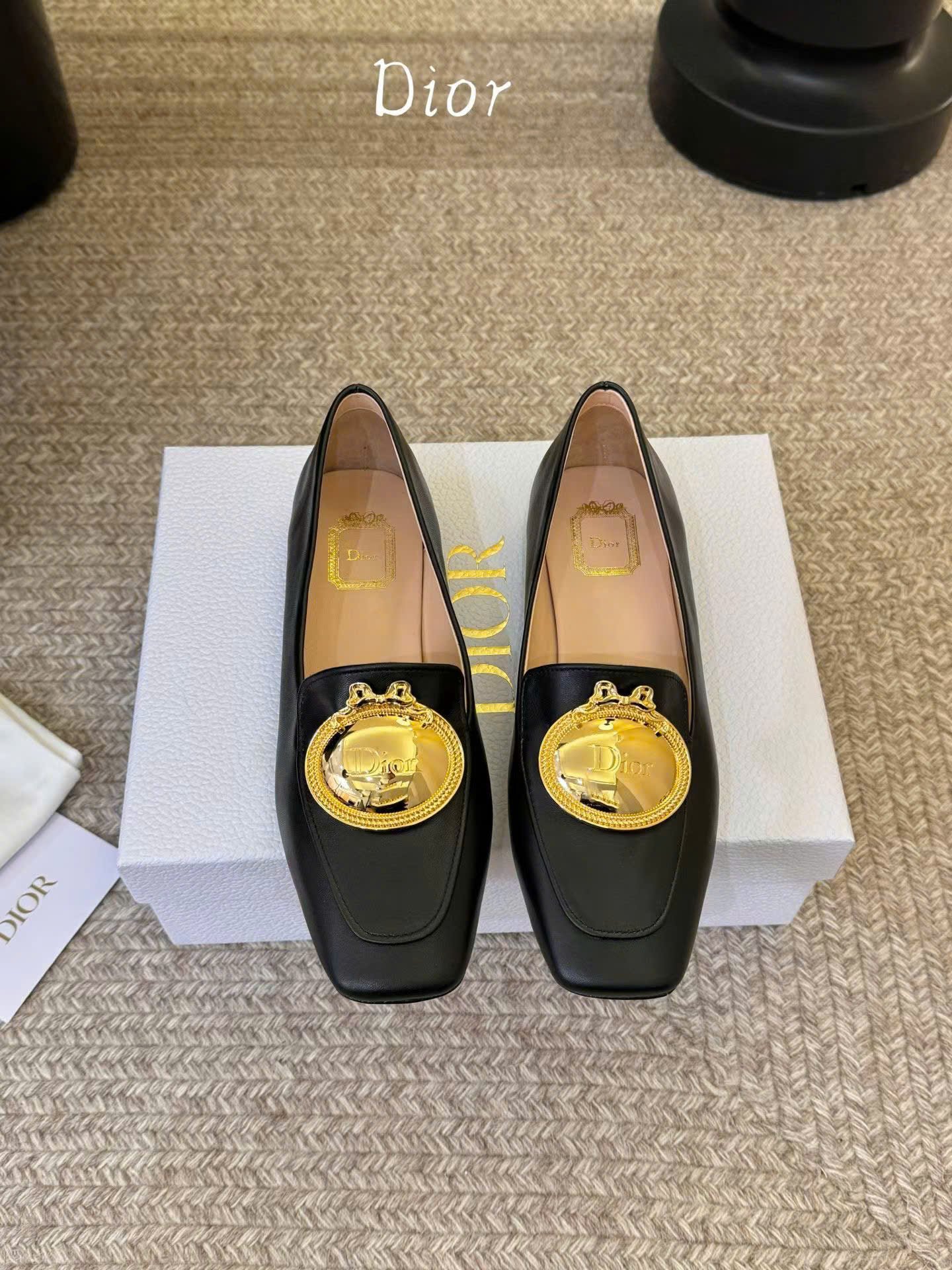 Dior Médaillon Buckle Loafer Black Lambskin Women's Shoes