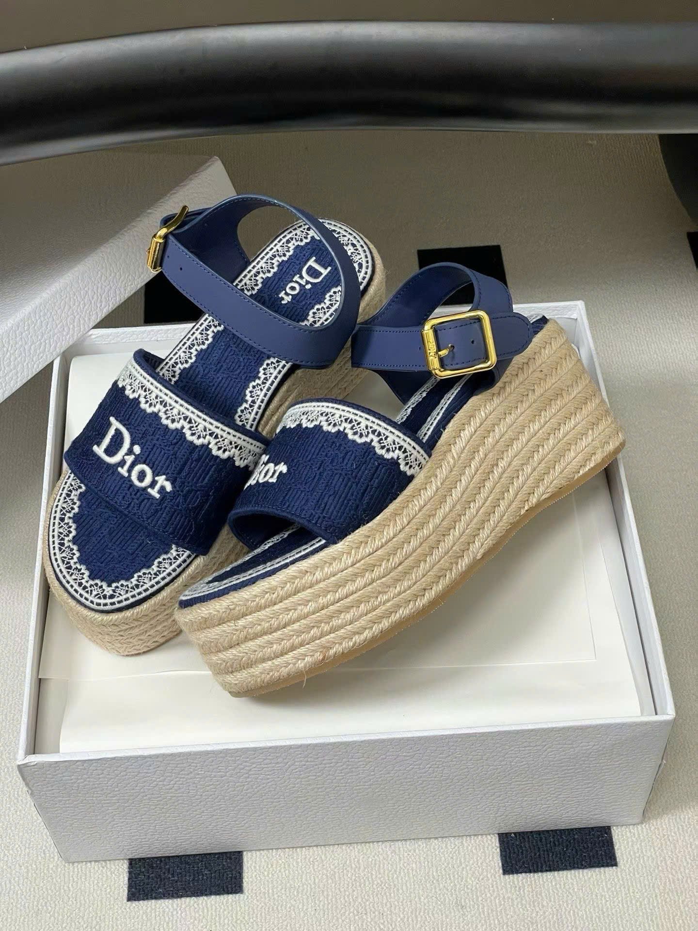 Dior Oblique Dentelle Wedge Sandal 8.5cm - Image 2