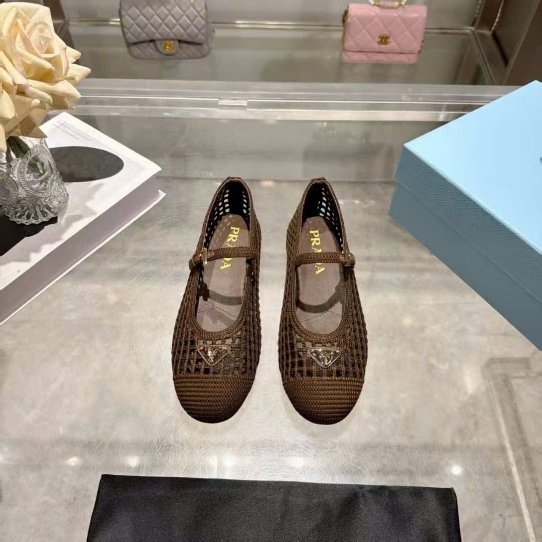 Prada Crochet Mary Jane Flats