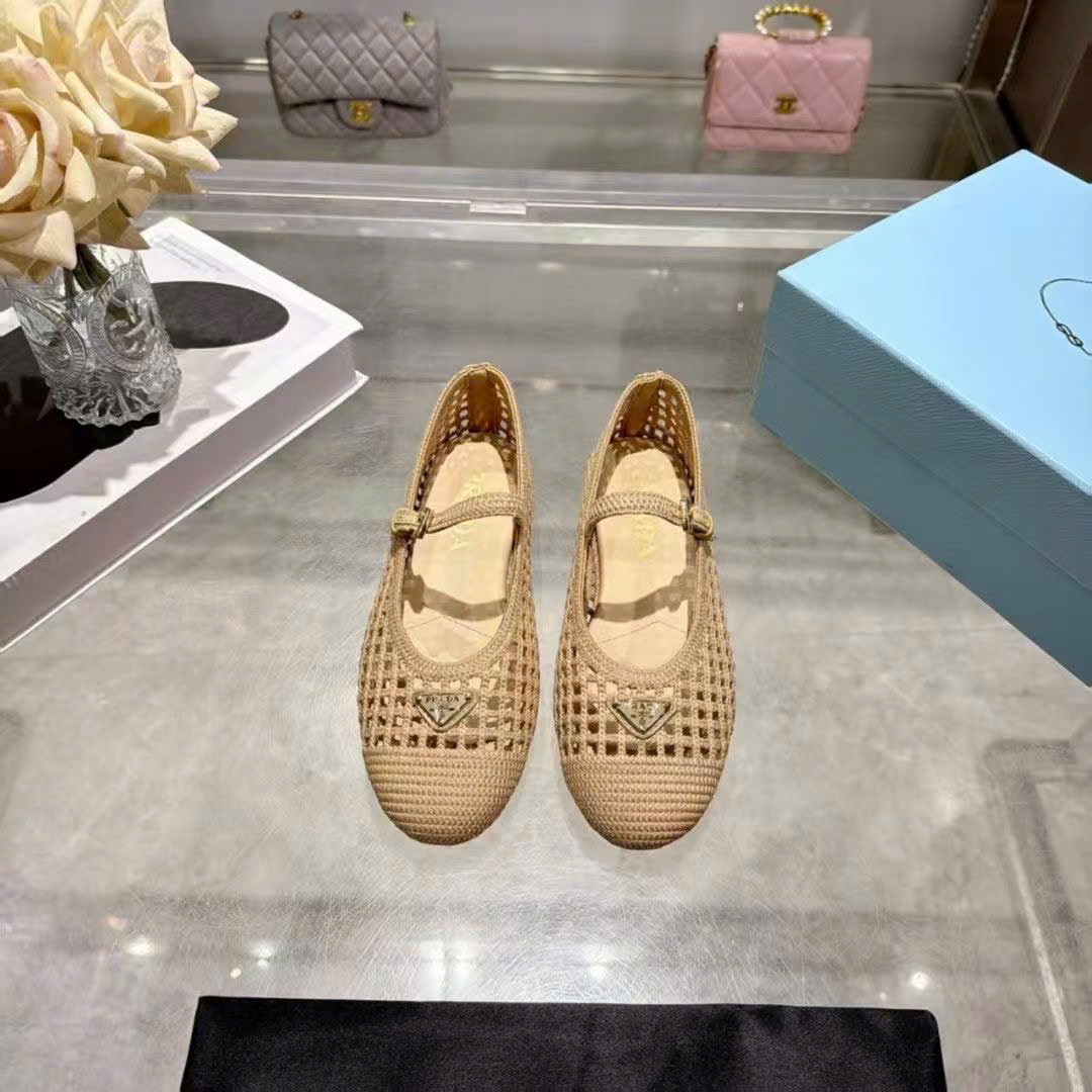 Prada Crochet Mary Jane Flats