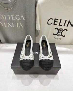 Chanel Mesh Crochet Cap Toe Ballerina Shoes
