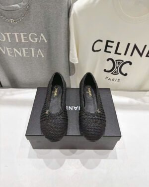 Chanel Mesh Crochet Cap Toe Ballerina Shoes