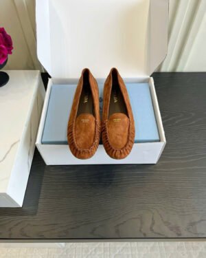 Prada Ruffled Suede Loafer Shoes